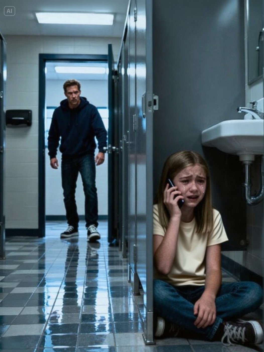 A terrified little girl called 911: “I’m hiding in the school bathroom — someone is chasing me!” Minutes later, police arrived… and what they found was horrifying.