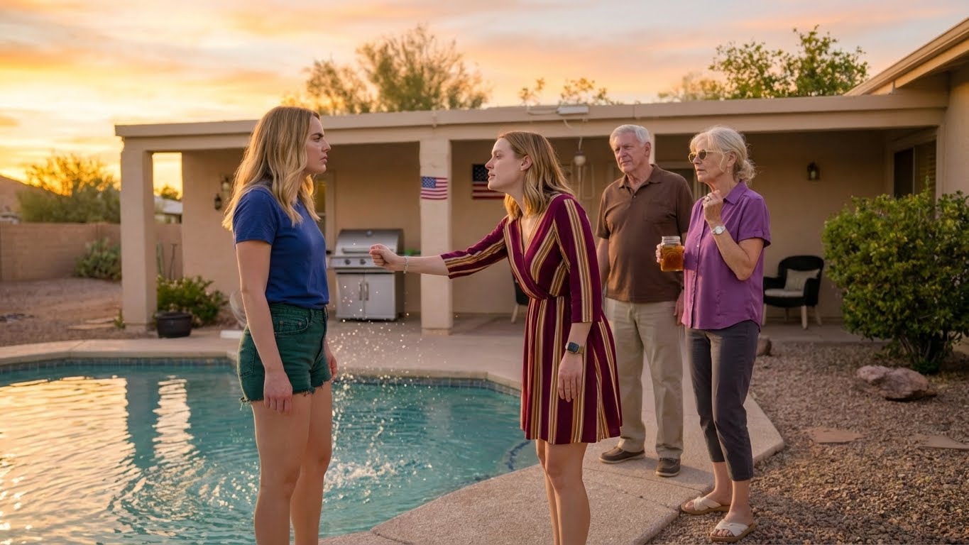 She smiled as my work laptop sank in my parents’ Phoenix pool, and my dad just said, “That’s the price of not helping family.” I didn’t scream—I scooped it out, watched the little flag sticker curl, and walked away. By dawn my screen was a storm of missed calls, and Bri’s message was only two words: “Fix this.” She had no idea what I quietly set in motion that night.