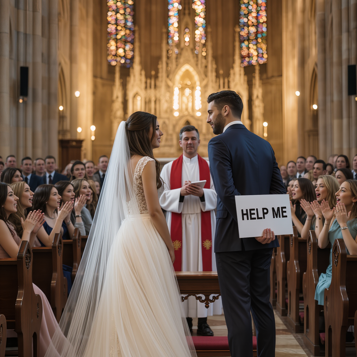 “At Our Church Wedding, My Groom Held a Sign That Said ‘HELP ME’ Behind His Back — I Was Heartbroken… So I Taught Him a Lesson He’ll Never Forget”