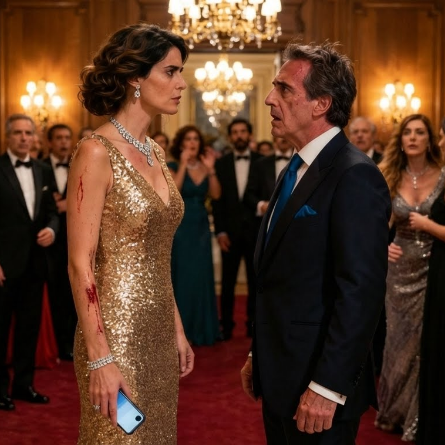 At the exclusive gala for billionaires, I caught my husband with his arm around the waist of a tycoon’s daughter. When I asked him, “What are you doing?” he pushed me to the ground and splashed his drink all over my dress. “You’re embarrassing me! Go home, my social standing is here.” The tycoon chuckled. “Your wife looks like a maid.” I stood up, brushed off the wine like it was dust, and pulled out my phone. “Cancel the contract.” The room fell silent instantly. In an instant, the “maid” they were mocking was about to bring down his entire multi-million-dollar empire.