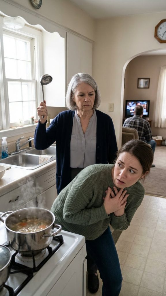 I was stirring soup when my mother-in-law suddenly struck me with a spoon, shouting that I was useless. My husband only turned up the TV. That moment was the last time I ever cooked for them.