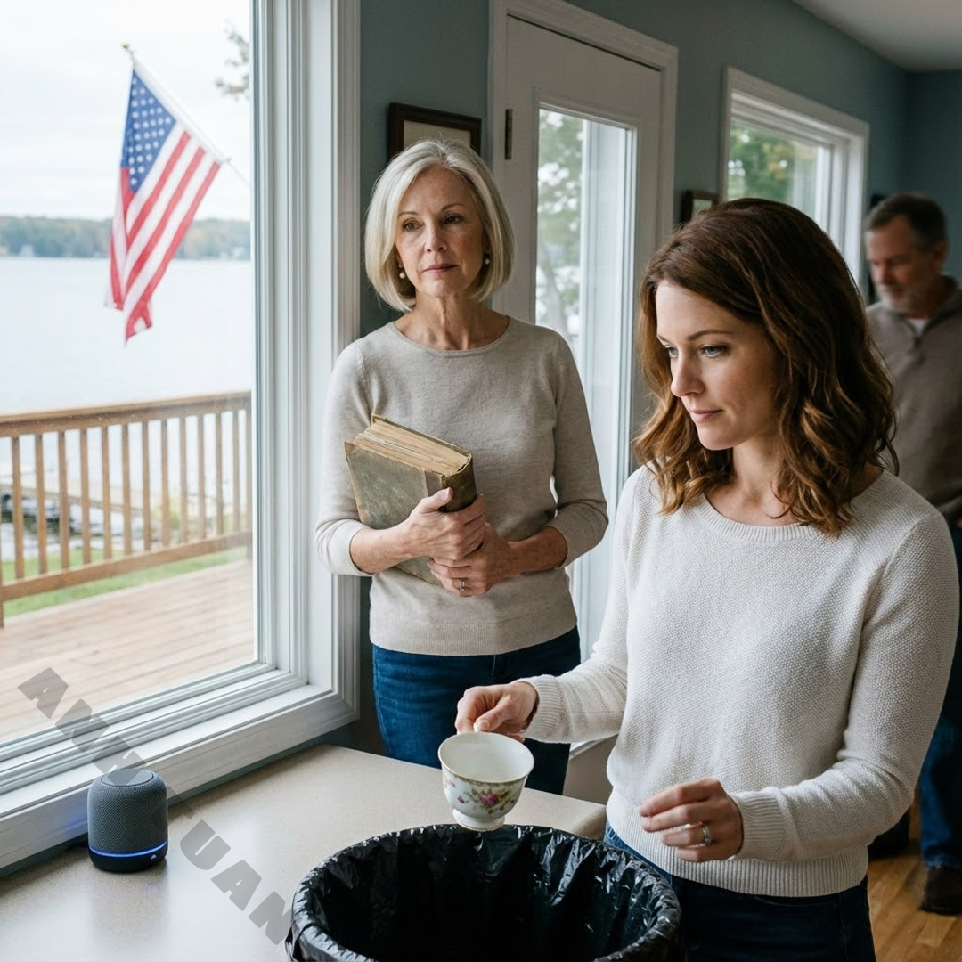 My daughter casually tossed my mother’s cherished porcelain set into the trash and said, ice-cold, “This is our house now. You’re just a guest here.” I didn’t argue or make a scene. I stepped outside, took a deep breath, called my lawyer, and started setting up one quiet move that would leave the whole family speechless.
