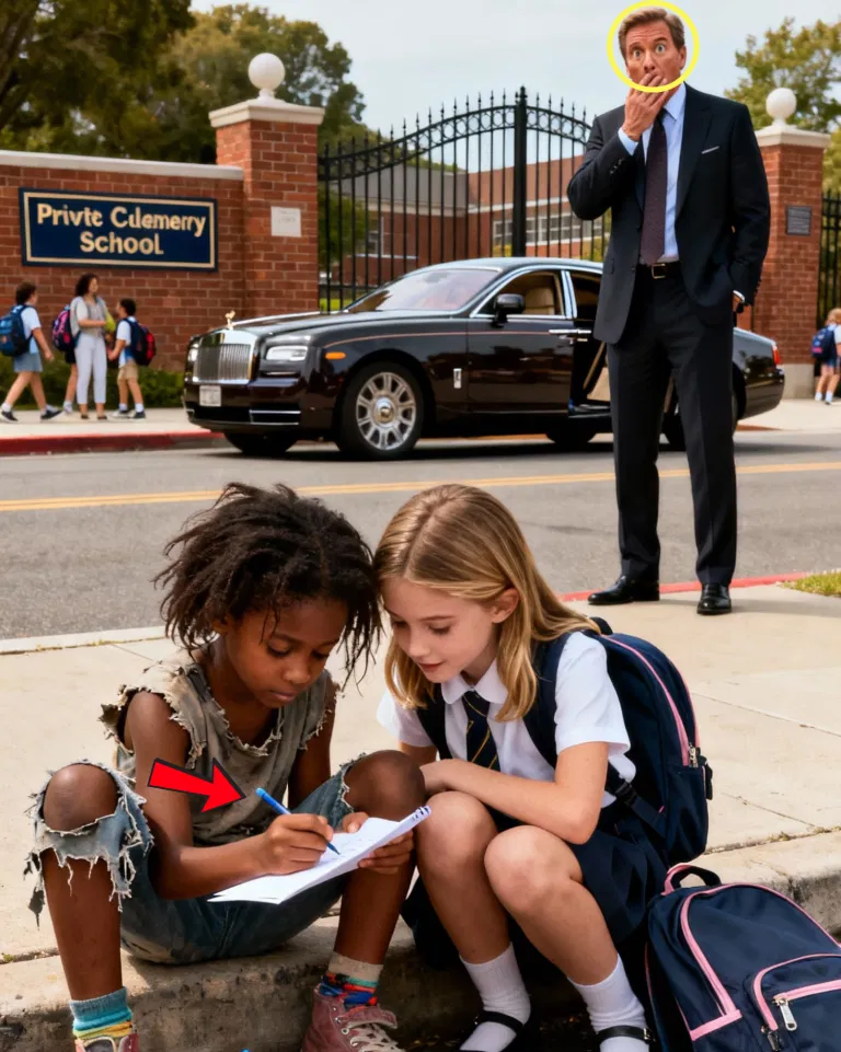 A Billionaire Pulled Up to His Daughter’s School and Saw a Homeless Girl Teaching Her on the Sidewalk— What follows stuns everyone!