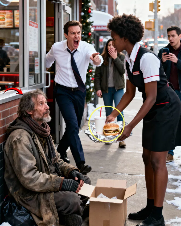 A Black Waitress Secretly Gives Free Burger to A Homeless Man – The Manager Yells at Her, But Then He Reveals His TRUE Identity that makes everyone sh0ck…