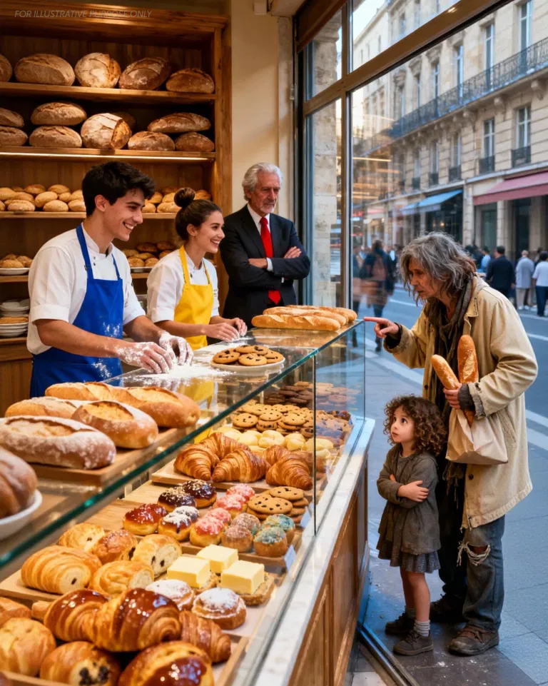 “DO YOU HAVE A STALE CAKE FOR MY DAUGHTER?” — THE HOMELESS MOTHER ASKED… THE STAFF SMIRKED, BUT THE MILLIONAIRE NOTICED EVERYTHING AND DID THE UNTHINKABLE…