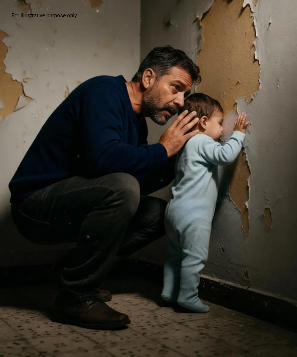 A father discovers that his one-year-old son keeps staring at the wall and is surprised to hear three words