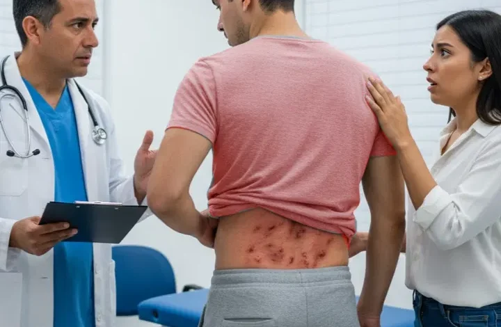 I found dozens of tiny red spots on my husband’s back — they looked like insect eggs. Minutes later, the doctor’s face went pale and said, “Call the police. Now.”