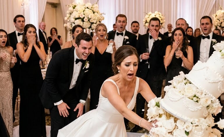 While my husband and I were cutting the wedding cake, he suddenly shoved me from behind. I fell straight into the cake—my dress ruined, the moment destroyed—while he stood there laughing.