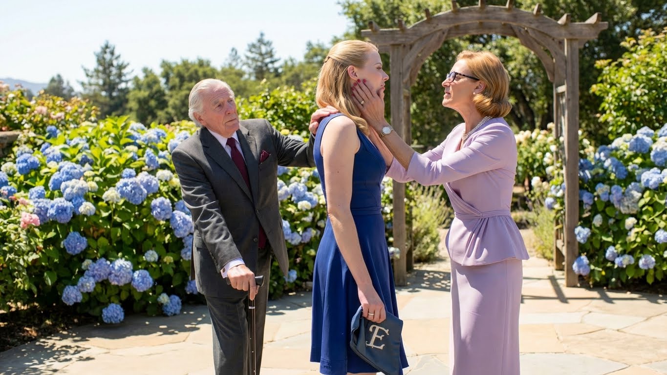 My mother smiled for the photographer and whispered, “Seat that old man behind the trash bins—tell people he’s staff if they ask,” the moment my 82-year-old grandpa stepped off a six-hour flight for my brother Michael’s Napa vineyard wedding, and when I raised my glass and asked why strangers were eating at the family table while he sat on a plastic chair beside the catering vents, she slapped me so hard the music stopped… then the iron gate shook, a black Rolls-Royce and two SUVs rolled in, and Grandpa William walked back like the vineyard answered to him.