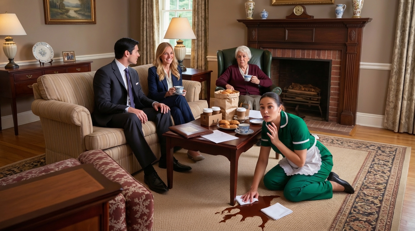 I was about to sign my company over to my son. My daughter-in-law handed me a coffee with a smile. The maid “accidentally” bumped into me and whispered, “don’t drink… just trust me!” I secretly swapped cups with my daughter-in-law. Five minutes later, she…