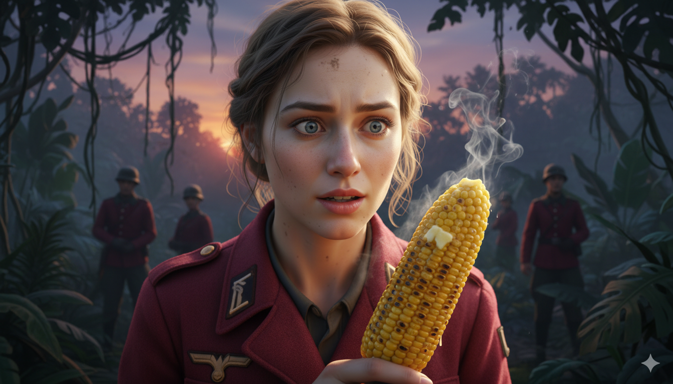 April 1945, a muddy prison camp near Kublans, Germany. Thirty-four German women sat on wooden benches, their uniforms torn, faces hollow, their bodies famished. They hadn’t eaten a proper meal in weeks. Then an American soldier walked up, holding something yellow. Corn. Grilled corn cobs dripping with butter.