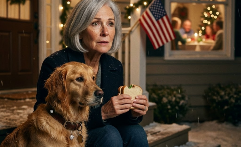 At 68, I ended up sitting on the front porch step outside my son’s Christmas dinner, holding a cold sandwich like it was a ticket I forgot to buy.