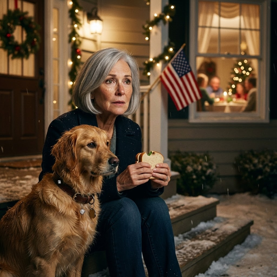 At 68, I ended up sitting on the front porch step outside my son’s Christmas dinner, holding a cold sandwich like it was a ticket I forgot to buy.