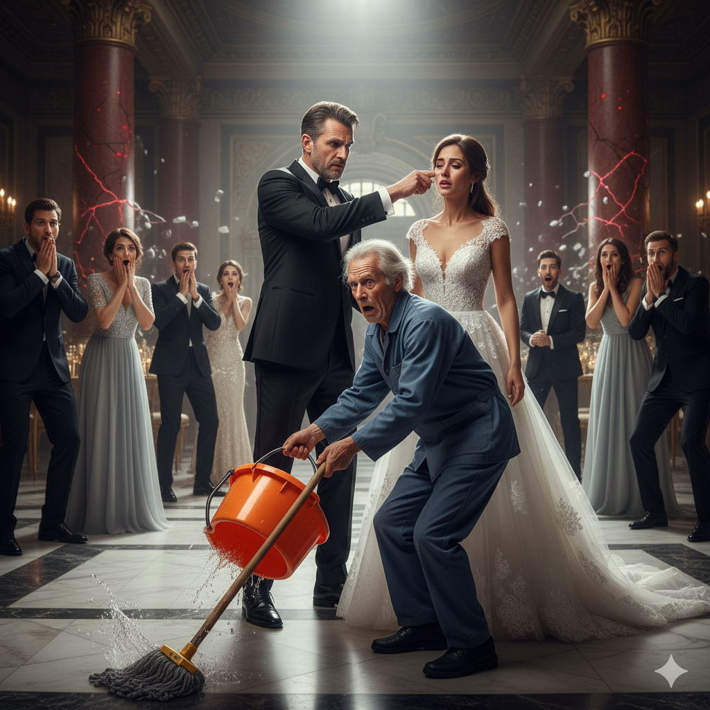 “THE CEO SLAPPED HIS NEW BRIDE IN FRONT OF 300 GUESTS AND CALLED HER ‘PARASITE’ — BUT WHEN THE ELDERLY JANITOR DROPPED HIS MOP, THE CEO’S EMPIRE BEGAN TO CRUMBLE IN EXACTLY 180 SECONDS!”
