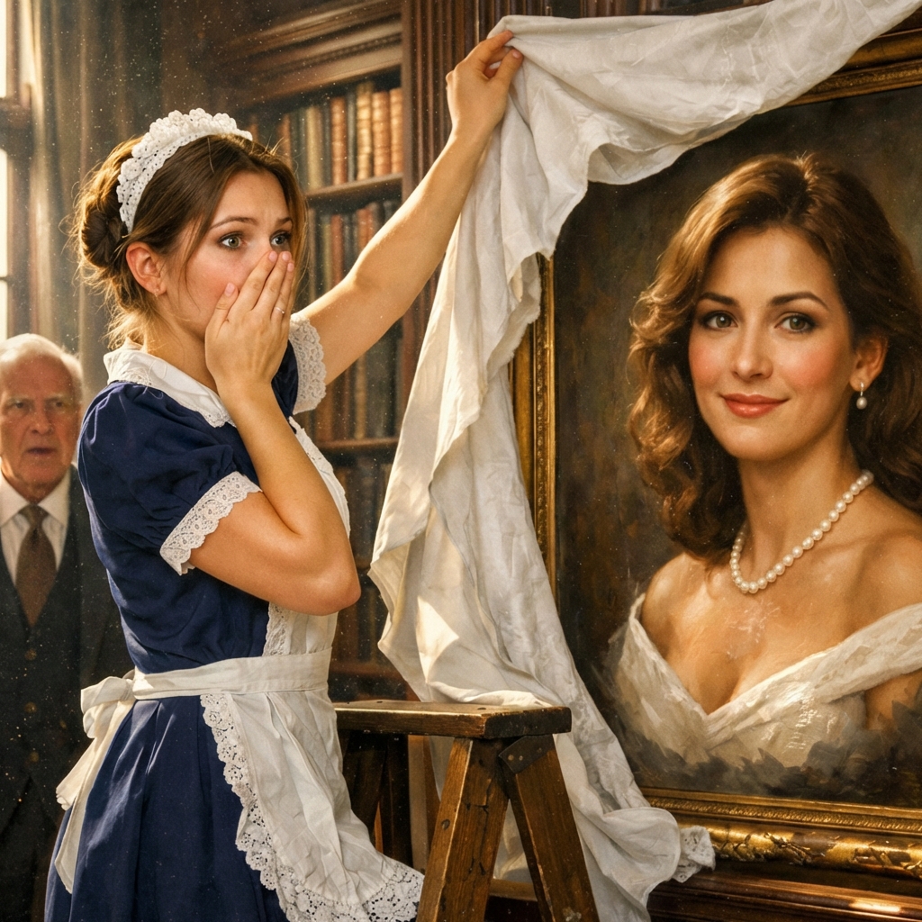 “I WAS CLEANING THE MANSION OF THE RICHEST MAN IN AMERICA AND FOUND A FORBIDDEN PAINTING COVERED WITH A SHEET! WHEN I UNCOVERED IT, I FROZE—IT WAS MY DEAD MOTHER’S FACE! WHAT HE CONFESSED MADE MY LEGS SHAKE AND CHANGED MY DESTINY FOREVER.”