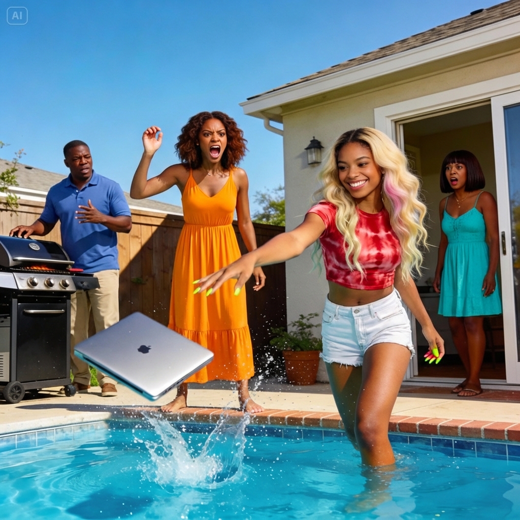 “My Sister Casually Tossed My Laptop Into The Pool And Sneered, ‘Oops. Guess That’s What Happens When You Won’t Lend Me $10,000.’ My Dad Shrugged, ‘That’s The Price Of Not Helping Family.’ I Didn’t Argue. I Just Walked Away. That Night, I Made A Few Quiet Decisions. At 6 A.M, My Phone Wouldn’t Stop Flashing Her Name — That’s When I Knew She Was Truly Panicking.”