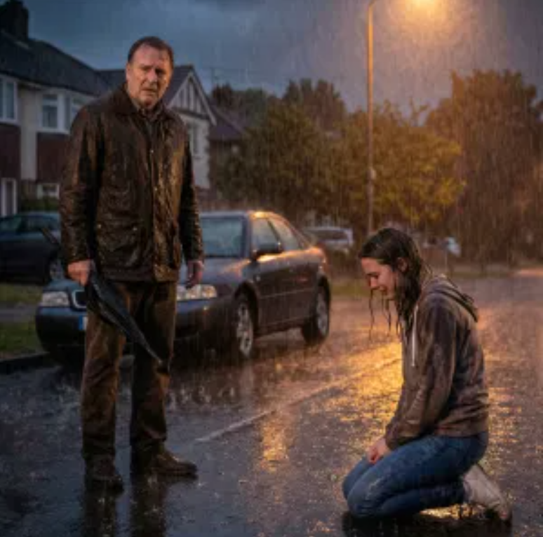 I found my daughter kneeling in the rain, while her husband punished her for buying a new dress. From inside, I could hear her husband and his family laughing. I pulled her up, kicked the door open, and said five words they would never forget.