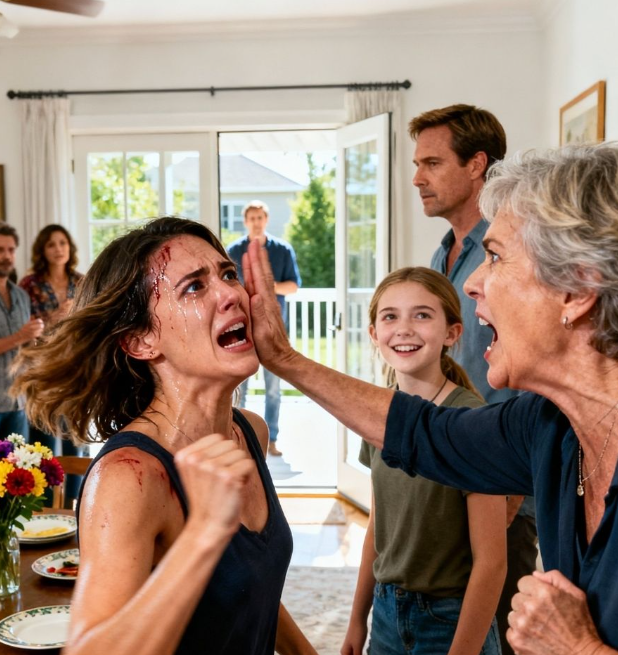 My stepdaughter insulted me in front of my friends. When I confronted her, my mother-in-law slapped me and said, “Don’t you dare say anything to her or next time it won’t be just the slap.” I looked at my husband and he said, “If you want to discipline someone, have your own child.” The next morning, everything changed…