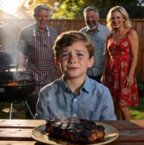 At a family BBQ, my sister’s kid got a perfect steak. My child got a burnt piece of meat. Mom laughed, “A little overcooked, but it’s fine, right?” Dad chuckled, “Even a dog wouldn’t eat that!” As everyone laughed, my child just stared at the meat. But my parents didn’t know this meal would change everything…
