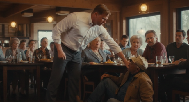 Restaurant owner physically throws out a “homeless bum” in front of 60 customers… Then a grandmother stands up and reveals he built the entire building