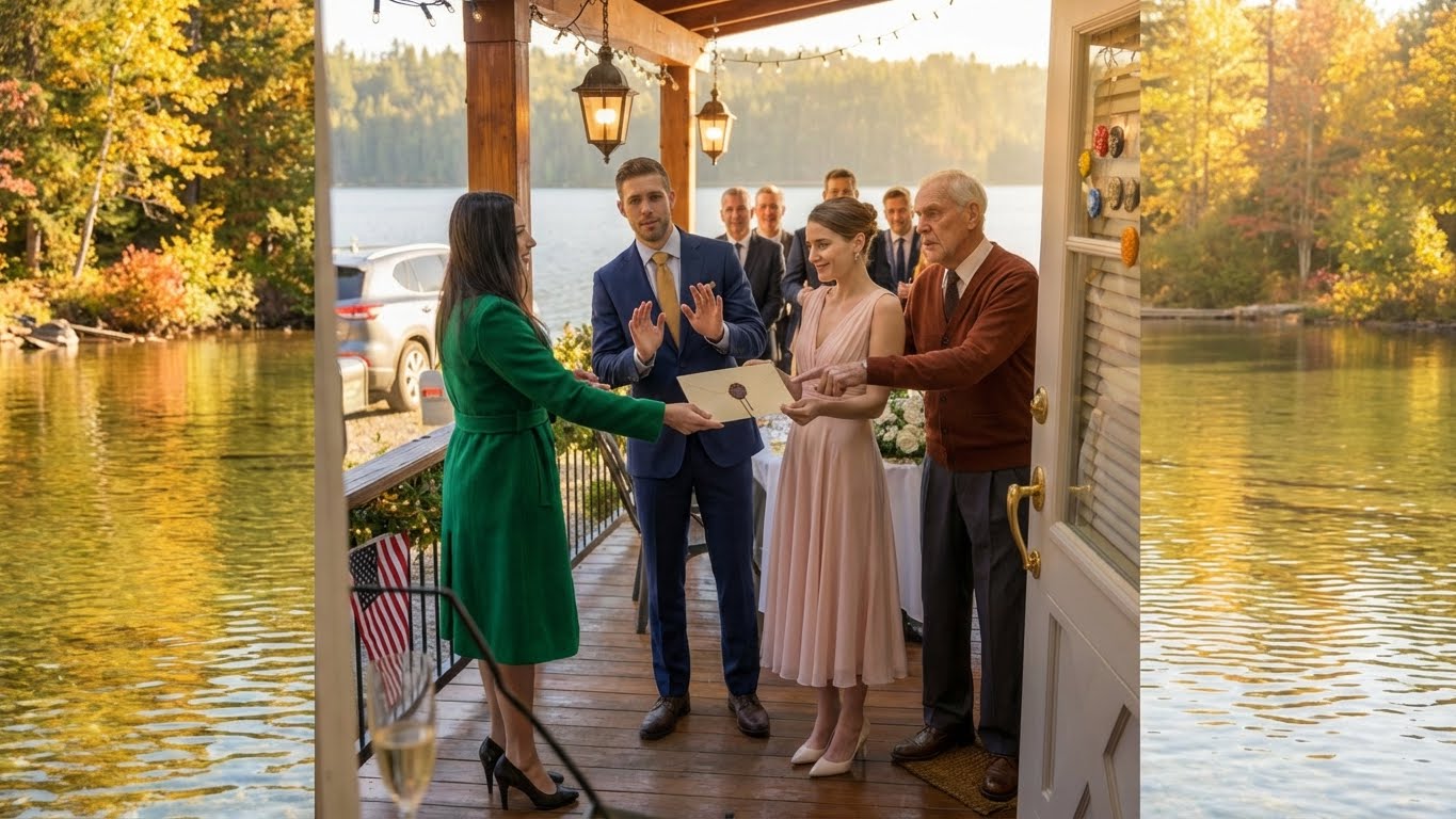 Robert didn’t take it right away. Jessica did, fingers snatching, already trembling as she tore it open. The crowd leaned in without meaning to, the lake going silent behind us, and then Jessica’s eyes hit the stamped paragraph—her face blanching so fast it was almost theatrical.