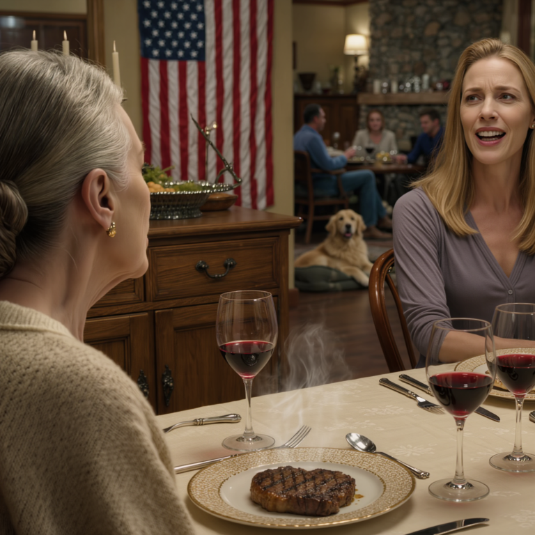 On Sunday dinner night, under the warm yellow light in the house at the end of the cul-de-sac, my daughter-in-law dropped a cold line: “You’ll eat whatever’s left after Max is done.” Then she glanced at her pampered dog in the corner. The table let out an awkward laugh, my son stayed silent. I was 73. I set my fork down, lifted her untouched steak, carried it to the golden retriever’s bowl, and sat back down. No one knew it was the last calm before the storm.