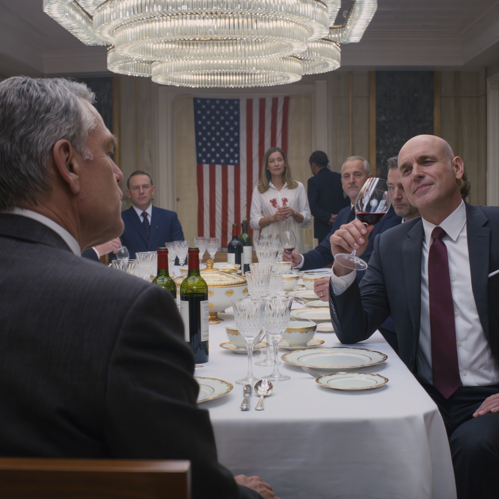 During Thanksgiving dinner at my daughter’s in-laws’ mansion, her father-in-law flung red wine straight into her face, and her husband laughed loud, “Thanks, Dad—maybe now she’ll learn her place!” My knuckles went white on the chair, I excused myself into the hallway, and made exactly one phone call—because they just messed with the wrong person.