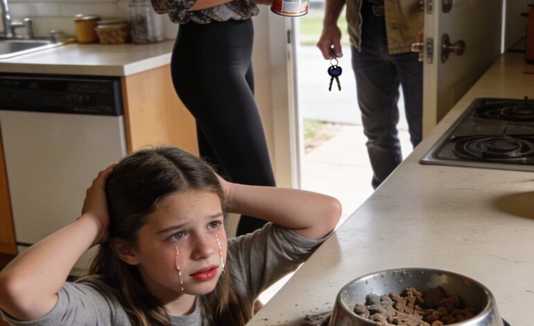 While My Husband Was at Work, His New Wife Made His 10-Year-Old Daughter Eat Cat Food—Then He Came Home Early and Saw Her on Her Knees by the Pet Bowl. What he heard next shattered their “happy family” lie in seconds.