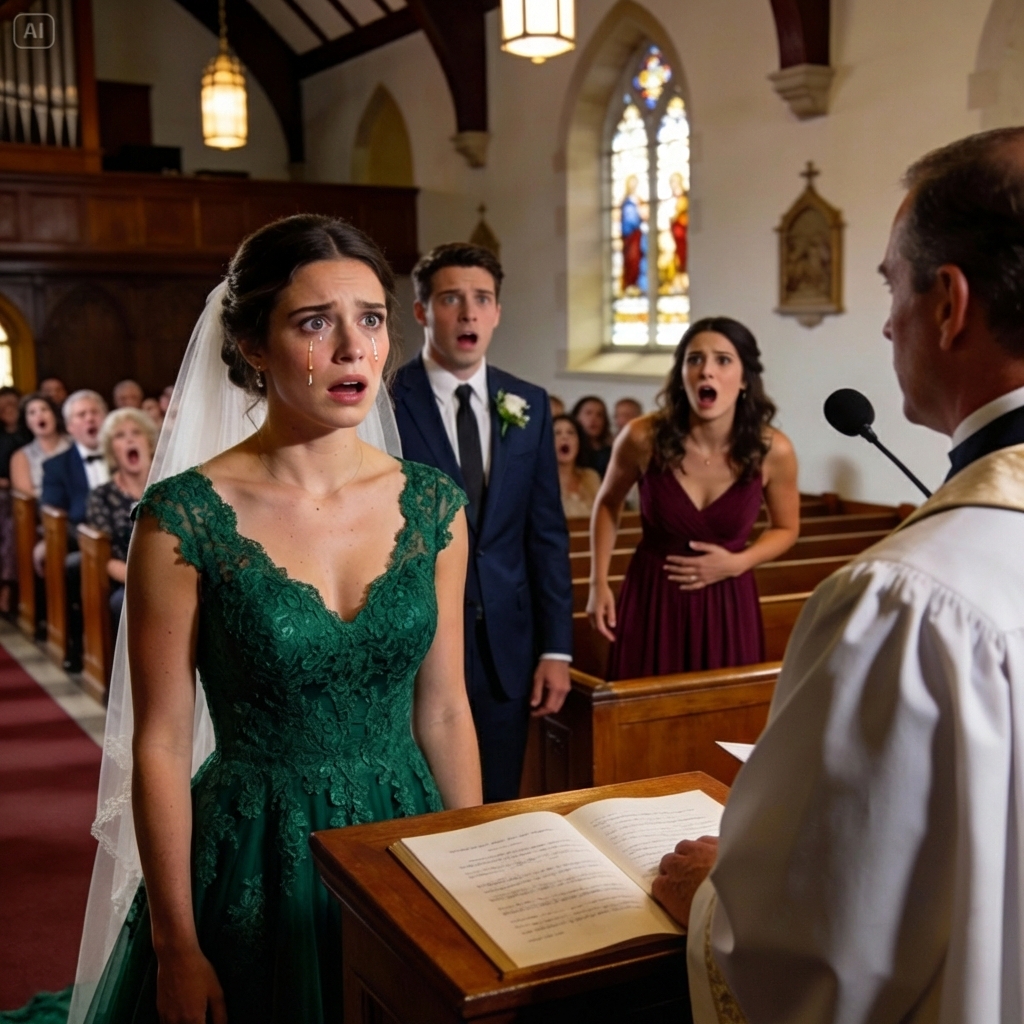 All I could hear was the music. He was looking at her, not me. Her hand was resting on her stomach. The minister paused, frozen. Then my sister stepped forward. She opened her mouth, and the entire church fell into silence…