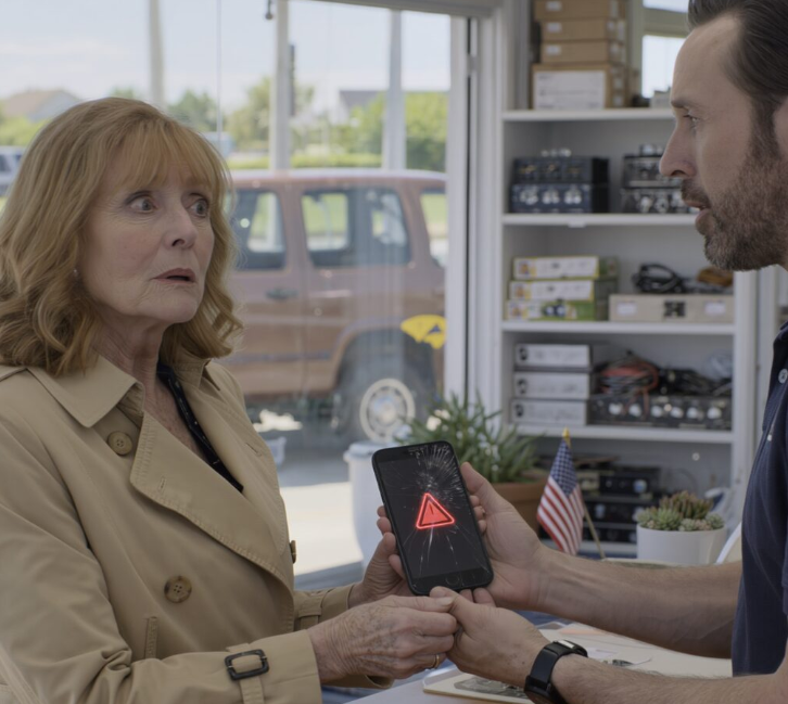 I took my daughter-in-law’s phone to get it repaired—then the technician leaned in and whispered, “Lock everything down. Change every passcode. And don’t go straight home yet.” I froze and asked, “What happened?” He didn’t answer. He just turned the screen toward me—and whatever I saw made my whole body go cold.