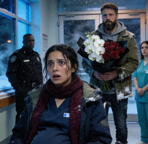 In a blizzard, the pregnant cleaning lady from our maternity wing was rushed in to give birth—alone. Then a “tramp” marched onto the floor with a bouquet of luxury orchids… and the entire hospital froze when he whispered her name.