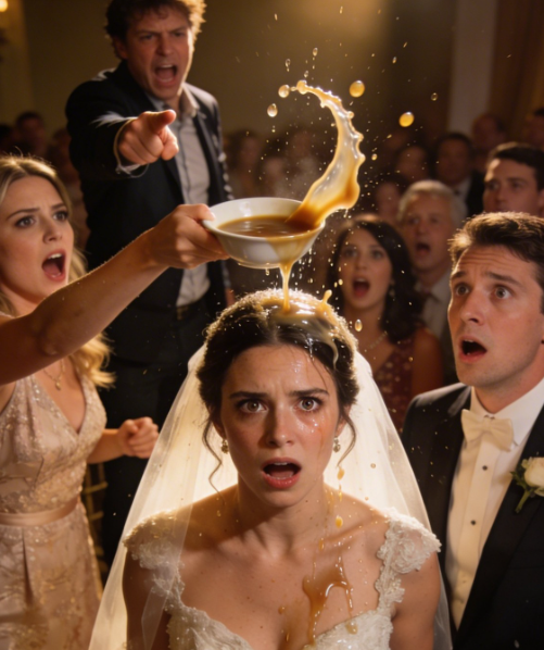 On my wedding day, a stranger stood up, pointed at me, and swore I was his wife—demanding to know how I could marry someone else. The room went dead silent, then exploded. My sister “lost it” and threw a bowl of soup straight onto my dress, soaking the lace and ruining everything in seconds. The ceremony never recovered, and neither did my marriage. I always felt she didn’t just react to the chaos—she helped create it—but I had nothing solid, no proof, just that awful gut feeling. One year later, on her wedding day, I stood up during the reception, asked for everyone’s attention, and played a video I’d kept hidden until the perfect moment… and the truth finally had nowhere left to run.