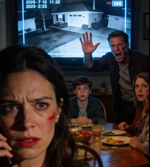 Late at night, I overheard my husband whispering to my stepson, “Relax—everything’s going exactly as planned. In a few days, her $5 million life insurance payout will be ours.” My hands went cold. The next evening at dinner, I acted normal, then calmly stood up and played the CCTV audio through the living room speakers. The room went silent—until my husband exploded, stormed over, and hit me across the face like I was nothing. But what happened next was so shocking it changed everything.