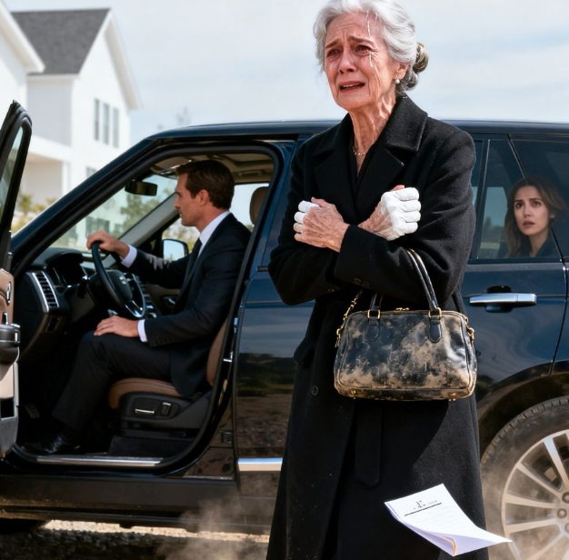 A férjem temetése után a fiam elvitt egy félreeső útra, és azt mondta: „Itt szállj le. A ház és az üzlet mostantól az enyém.” Ott álltam a porban, a táskámat szorongatva, miközben ő hátranézés nélkül elhajtott. Se telefon. Se pénz.