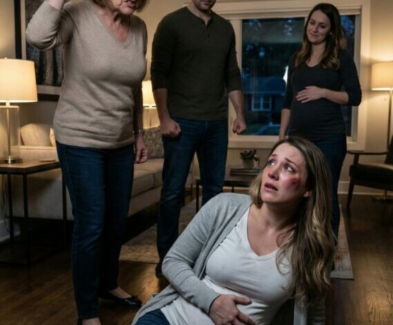 La bofetada fue tan fuerte que vi estrellas… y luego el suelo. Me zumbaban los oídos mientras mi suegra chillaba: «¡Ese bebé no es de mi hijo! ¡Eres una mentirosa asquerosa!». Me agarré el vientre, jadeando: «Ethan… por favor. Tú sabes que es tuyo». Él no movió un dedo; solo me miró desde arriba con odio. «Recoge tus mierdas y muérete en otro sitio». Entonces ella sonrió a mi cuñada: «Tranquila. Tú nos darás el primer nieto de verdad». Yo no dije nada. Porque una semana después encontré la prueba… y vi cómo su mundo se resquebrajaba primero.