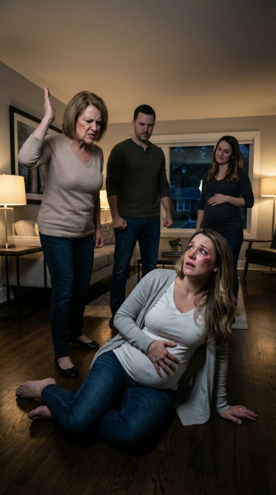 La bofetada fue tan fuerte que vi estrellas… y luego el suelo. Me zumbaban los oídos mientras mi suegra chillaba: «¡Ese bebé no es de mi hijo! ¡Eres una mentirosa asquerosa!». Me agarré el vientre, jadeando: «Ethan… por favor. Tú sabes que es tuyo». Él no movió un dedo; solo me miró desde arriba con odio. «Recoge tus mierdas y muérete en otro sitio». Entonces ella sonrió a mi cuñada: «Tranquila. Tú nos darás el primer nieto de verdad». Yo no dije nada. Porque una semana después encontré la prueba… y vi cómo su mundo se resquebrajaba primero.