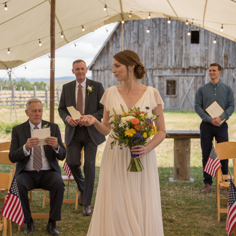During my daughter’s wedding ceremony, her fiancé kept bringing up our family’s ranch property. While she was standing at the altar, about to say “I do,” she handed me a note hidden in her bouquet: “Dad, save me.” I stood up and…