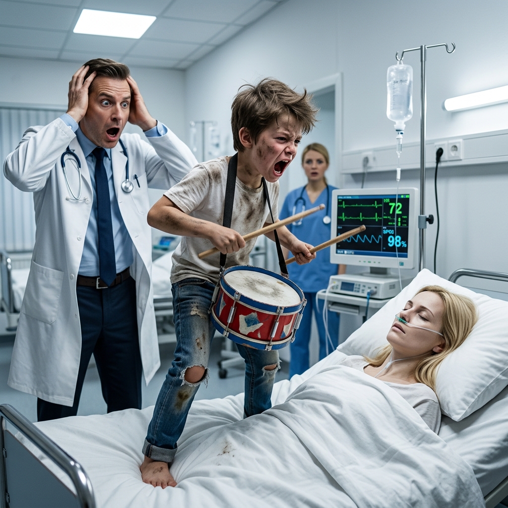 A gyermek, aki berontott a kórterembe, el sem tudta képzelni, hogy a hangszerén való játék végzetes következményekkel járhat az édesanyja számára.  A kórteremben nehéz, fojtogató csend uralkodott. A monitor képernyőjén egyhangú számok jelentek meg, és a nő légzését gépek tartották fenn.  Mindössze néhány órával korábban szállították kórházba. Hazafelé tartva a munkából az autója egy villanyoszlopnak ütközött, majd a nőt sürgősen kórházba vitték.  A sérülések súlyosak voltak — agyrázkódás, belső vérzés, tüdősérülések. Az orvosok mindent megtettek, amit csak lehetett, de az állapota továbbra is rendkívül válságos maradt.  — Mindent megteszünk, ami tőlünk telik — mondták az orvosok a hozzátartozóknak —, de készüljenek fel mindenre; nincs semmi biztató.  A nő már több órája eszméletlen volt. A szíve rendszertelenül vert, és a szervezete mintha nem akart volna tovább küzdeni.  Néhány órával később megérkezett a kórházba az egyetlen fia. Még csak nem is értesítették arról, mi történt az édesanyjával, de amikor meghallotta a rokonok suttogó beszélgetéseit, megértette, mi történt, és a kórházba sietett.  Nem engedték be az intenzív osztályra, de a fiú kitartó volt. Tudta, hogy az édesanyja mindig azt mondta: „Amikor szomorú vagyok, te játszol, és én mosolygok.”  A fiú titokban végigsurrant a folyosón, észrevétlenül bejutott az édesanyja kórtermébe, majd felmászott az ágyra.  A ruhája poros volt, a szeme tele könnyekkel, de a kezében szorosan tartotta a kis dobját — azt, amellyel hosszú éveken át örömet szerzett az anyukájának.  Finoman ütni kezdte. Először lassan, majd abban a ritmusban, amelyet az édesanyja a legjobban szeretett. Egyszerű, gyermeki, mégis élettel teli dallam volt.😨😨  A dob hangja élesen elütött a gépek hideg zúgásától.  Az ügyeletes személyzet egyik tagja a folyosón meghallotta a hangokat, és bosszúsan bement. Amint meglátta a gyermeket, megpróbálta kivezetni az intenzív osztályról, de amikor a monitorokra pillantott, rájött, hogy már túl késő.  Ami a kis dobos játéka után történt, minden jelenlévőt megdöbbentett.  A folytatás az első kommentben olvasható. 👇👇👇