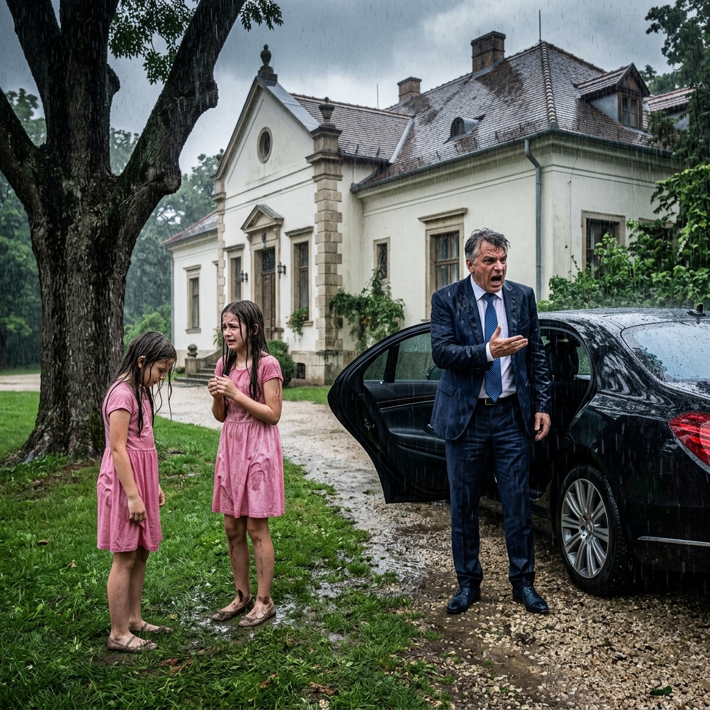 Milliomos váratlanul hazaért, és felesége által az esőben hagyva találta ikerlányait…  Alejandro Mendoza száguldott a madridi villájába vezető úton, alig várva, hogy meglepje ikerlányait, Emmát és Sofíát, miután három hétig üzleti úton voltak Ázsiában. A szakadó eső megnehezítette a vezetést, de semmi sem tudta lecsillapítani izgalmát, hogy újra találkozhat 8 éves lányaival.  Bekanyarodott a magánfelhajtóra, és amit látott, megállította a helyében. Az ikrek a kert tölgyfája alatt ültek, csontig ázva, kétségbeesetten egymásba kapaszkodva, miközben a vihar csendjében sírtak. Feleségének, Valentinának semmi nyoma nem volt, és a házban sem égett egyetlen villany sem. Kiugrott az autóból anélkül, hogy leállította volna a motort, és feléjük rohant, megcsúszva a nedves fűben. A lányok a karjaiba vetették magukat, reszkettek a hidegtől és a félelemtől, zokogva mesélték, hogyan ment el anyjuk három nappal korábban, és kint hagyta őket azzal az utasítással, hogy várják meg ott.  Miközben didergő lányait a karjaiban tartotta, Alejandro rájött, hogy a rémálom csak most kezdődik. Emma telefonján egy videó volt, amit Valentina rögzített, mielőtt eltűnt, és amit az üzenetben mondott, az minden bizonyosságát lerombolja majd a családjáról, amiről azt hitte, hogy van neki.  A szeptemberi vihar hevesen tombolt Madrid elegáns külvárosában, amikor Alejandro Mendoza elindult a birtokára, miután három hetet töltött Japánban, ahol véglegesítette a 200 millió dolláros felvásárlást, amely megszilárdította technológiai birodalmát. De most már csak Emmát és Sofíát akarta újra látni. A nyolcéves ikrek jelentették az élet értelmét, az egyetlen tiszta dolgot egy mérlegekből és vállalati stratégiákból álló világban.  Az automata kapu kinyílt, amikor felismerte a Mercedesét, de valami az ismerős tájban azonnal nyugtalanította. A villa elhagyatottnak tűnt. Nem égett a lámpa az ablakokban, semmi jel az életről. Lehetetlen volt. Valentina tudta, hogy visszajön, bár úgy döntött, hogy két nappal korábban tér vissza, hogy meglepje a lányokat.  Aztán meglátta őket: két apró alak kuporgott a nagy tölgyfa alatt az előkertben, teljesen kitéve az elemek dühének. Megállt a szíve, amikor felismerte az ikrek rózsaszín ruháit, amelyek most átáztak és sárral voltak beborítva. Emma és Sofia úgy kapaszkodtak egymásba, mint két elhagyott kiskutya, kis testük remegett a zokogástól és a hidegtől, szőke hajuk az arcukra tapadt a könnyektől és a zuhogó esőtől.  Alejandro járó motorral otthagyta az autót, és feléjük rohant, azonnal eláztatva 3000 eurós kabátját. A lányok felemelték az arcukat, sírástól tépve, és kétségbeesetten vetették magukat rá, mint azok, akik már nem számítottak megmentésre. Kis testük hideg volt, mint a márvány, ruháik teljesen átáztak, ajkuk pedig lilára változott a hidegtől.  A történet, ami a zokogás között bontakozott ki, rémálom volt. Valentina három nappal korábban tűnt el, miután elvitte a lányokat és bezárta a házat. Azzal a paranccsal hagyta ott őket, hogy ne mozduljanak, és hogy büntetésből a fa alatt várjanak rá… 👇 Olvasd el a teljes történetet az első kommentben!