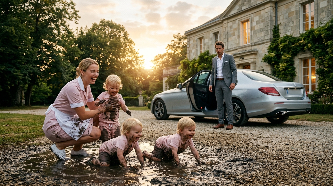 A milliárdos hazatért a munkából, és amikor meglátta, hogy gyerekei a sárban játszanak, még csak meg sem hallgatta a dadus magyarázatát. Amit ezután tett vele, mindenkit sokkolt.  A férfi napja nagyon nehéz volt. Reggel fontos megbeszélése volt a partnerekkel, amelyen egy új projekt finanszírozásáról tárgyaltak.  Az egyik ellenezte, a másik kétségbe vonta a számításokat, és az egész felelősség, mint mindig, a milliárdos vállára hárult. Délre még két találkozó következett, a telefon folyamatosan csörgött, és az utolsó pillanatban egy ügyfél a szerződési feltételek módosítását követelte.  Fáradt volt, de belül elégedett — sikerült sikeresen lezárnia a napot.  Miután befejezte a munkát, a férfi hazament, lassan megállt az autóval az udvaron, és kiszállt. Már elképzelte, hogy csak a gyerekei tudják majd kiszabadítani a feszültségéből. De alig szállt ki az autóból, olyan látvány tárult elé, amely szó szerint sokkolta.  Az udvar kavicsos részén, egy kis pocsolyában, a három kisgyermeke ült — teljesen belevetve a sárba. Ruháik koszosak voltak, kezeik barna sárral borítva. A dadus pedig, térdelve mellettük, mosolygott, próbálva ezzel felvidítani a gyerekeket. 😨😨