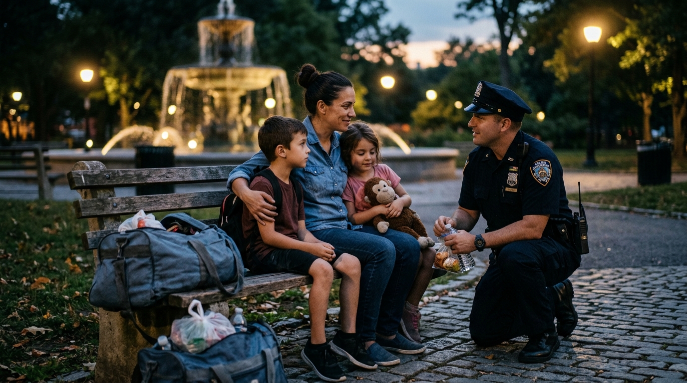 A mother lost her job and ended up living with her children in a square. He thought the worst was already over… until the police arrived. What happened next left everyone in shock.