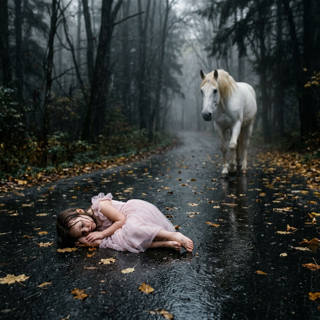 EGY GAZDAG FÉRFI HAGYJA EL LÁZTÓL VACOGÓ LÁNYÁT AZ ERDŐBEN, DE A LÓ mindent látott.  Minden szülő fél attól, hogy elveszíti gyermekét egy viharban. De mi történik, ha ugyanaz a szülő hagyja magára a lányát? Ez az igaz történet összetöri a szívedet, mielőtt teljesen begyógyulna.  Képzeld el: eső csapódik egy drága autó ablakainak. Egy luxus szedán megáll egy sötét erdő szélén. Richard Hale, egy multimilliomos üzletember, kiszáll, és egy ötéves kislányt rángat ki a hátsó ülésről, mintha semmi sem lenne. A láztól égő kislány alig bír állni, remegnek a lábai.  De itt válik hihetetlenné a dolog. Richard besétál az erdőbe, és otthagyja a kis Lily Grace-t a sárban. Még csak vissza sem néz. Ez az ártatlan kislány, aki betegségtől remeg és születésétől fogva teljesen süket, eszméletlenül fekszik ott, miközben az eső áztatja rózsaszín ruháját.  Most azt gondolhatnád, hogy ez a történet tragédiával végződik, de a természetnek más tervei voltak. Egy Storm nevű, pompás fehér ló az árnyékból figyelt mindent. Amit ez az állat ezután tesz, az megdöbbentő. Storm odalép az eszméletlen lányhoz, és azonnal megérzi, hogy valami nincs rendben. Egy ilyen hatalmas teremtményhez képest hihetetlen gyengédséggel megragadja Lily ruháját a fogaival, és óvatosan vonszolni kezdi az erdőn keresztül. Patái ösztönösen megtalálják a legbiztonságosabb utat, elkerülve a lehullott ágakat és a veszélyes sziklákat.  Kevesebb mint egy mérföldnyire található a Walker farm. Anna, a gazda lánya, viharos éjszakákon mindig égve hagy egy lámpát az istállóban. Storm jól ismeri ezt a helyet; ez az otthona, bár inkább szabadon barangol a környéken.  Anna Walkert az istállóból kiszűrődő kitartó nyerítés riasztja fel. Hajnali 4:23 van. Valami a hangban nyugtalanítja. Jól ismeri állatai hangjait, és ez más. Felveszi a gumicsizmáját, és egy nehéz kabátot dob ​​a hálóingére.  Amikor kinyitja az istálló ajtaját, Anna megdermed az ajtóban. Vihar a szalmán fekszik, fehér bundáját sárfoltok borítják. De nem ettől kap levegő után Anna. Hanem a mellette fekvő apró alaktól, akit az állat hatalmas teste véd. Egy kislány, alig több öt évnél, hevesen reszket, annak ellenére, hogy apró testéből meleg árad.   Anna az apját keresi. Samuel Walker, egy 45 éves özvegy farmer, percekkel később futva érkezik. A lány láza veszélyes. Samuel óvatosan viszi, míg Anna száraz takarókat készít elő. Amikor megpróbálnak beszélni a kislányhoz, valami rendkívülire döbbennek rá: semmit sem hall. De smaragdzöld szemei ​​éles intelligenciát árulnak el, amely látszólag kompenzálja halláskárosodását.   A Walkerék egész éjjel gyógynövényekkel és sok szeretettel gondoskodnak Lilyről. Amikor végre felébred, a kislánynak sikerül mozgással közölnie a nevét…   👇 Olvasd el a teljes történetet az első hozzászólásban!