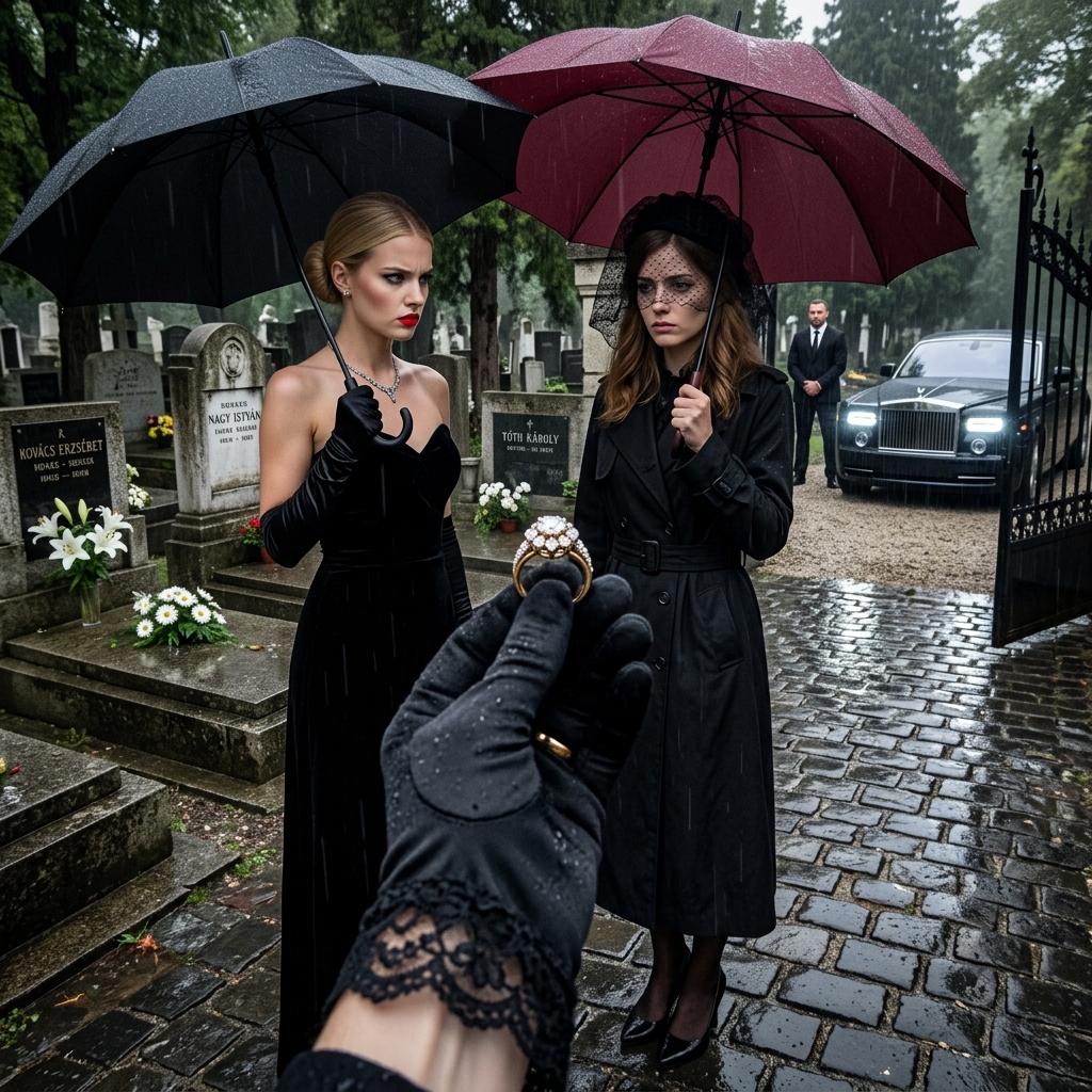 A temetőben minden a megfelelő rend szerint zajlott, amíg egy pillanatban egy idegen odalépett a fekete ruhás nőhöz, és felfedett egy olyan igazságot, ami mindenkit megbénított.  A temetőben a város legbefolyásosabb emberei gyűltek össze – készültek arra, hogy végső útjára kísérjék a város egyik leghíresebb és legbefolyásosabb lakóját. Egy embert, akinek a nevét tisztelettel, de halk félelemmel is ejtették ki.  A jelenlévők között voltak üzlettársai, távoli rokonai, személyes testőre, valamint két fiatal nő, akik jól megkülönböztették magukat a többiektől.  Az egyikük – egy szőke, szigorú arcvonású nő – elegáns, testhezálló fekete ruhát viselt. A másik – barna hajú, fekete kabátban és áttetsző fekete fátyollal – egy piros esernyőt tartott a kezében.  Azonban a fekete fátyolos nőt senki sem ismerte a jelenlévők közül. Senki sem tudta, ki ő, és miért jött el.  A szőkét viszont mindenki ismerte – vele volt a férfi üzleti kapcsolata. Többször látták a közelében, így senkinek sem volt kérdése a jelenlétével kapcsolatban.  Minden tekintet és minden kíváncsiság csak a fekete fátyolos nőre irányult, akit senki sem ismert.  Köztük csend uralkodott, de ez a csend tele volt történettel.😨😨  Amikor a ceremónia a végéhez közeledett, és az emberek lassan elkezdtek távozni, váratlanul egy férfi lépett a nők felé. A kezében egy nagy gyémánttal díszített gyűrű csillant. Fel emelte úgy, hogy mindenki láthassa.  — Ezt a gyűrűt a halott barátom irodájában találtam, — mondta. — Ez a gyűrű eljegyzésre készült. De a legfontosabb – belül van egy gravírozás.  Közelebb hozta a gyűrűt, és néhányan észrevették a belső gravírozott szavakat. Amit ott írtak, és akinek a férfi átadta a gyűrűt, minden jelenlévőt sokkolt.  A folytatást az első hozzászólásban láthatjátok. 👇👇👇