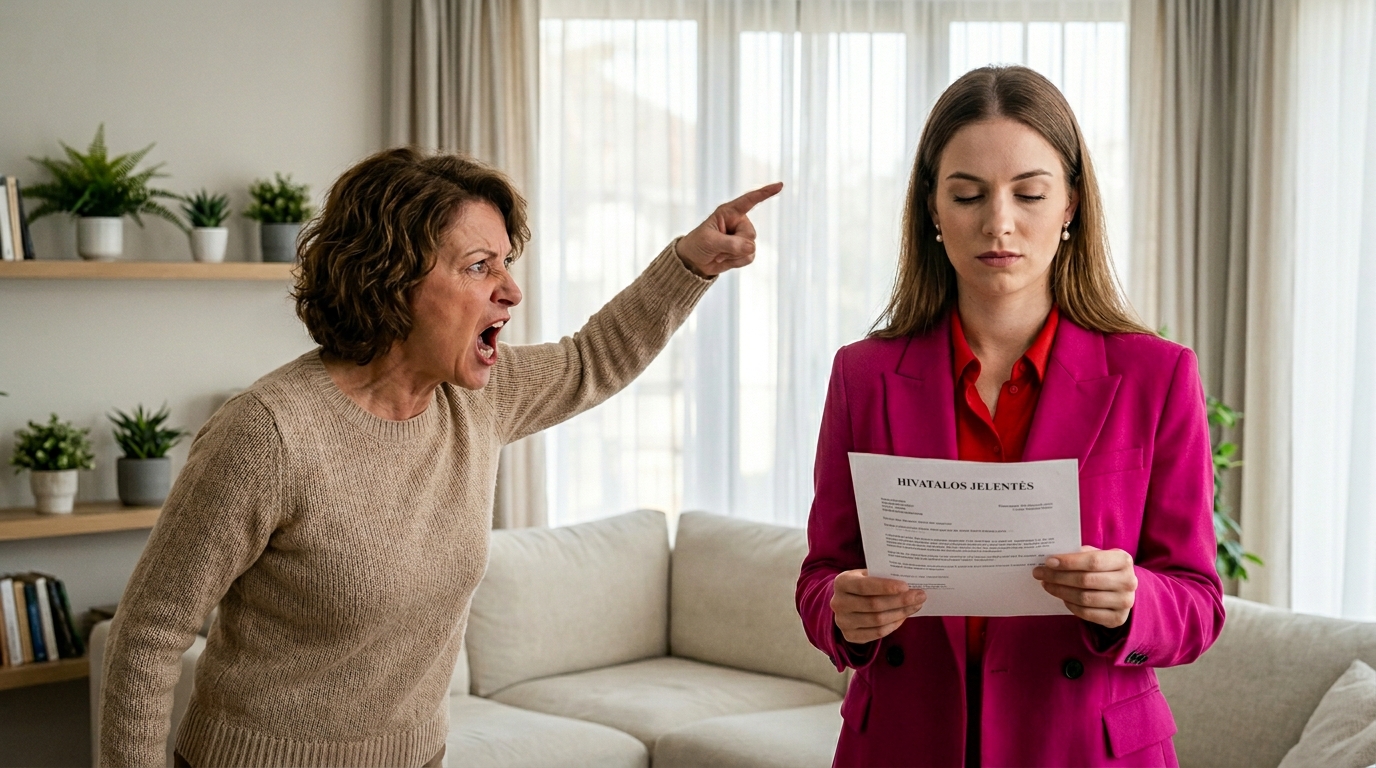 — Most, hogy ilyen sikeres lettél, talán vehetnél nekem egy lakást is? — követelte az anyósa. Leia egy bérleti díjakat felsoroló papírt tett elé. — Ő az anyám… Ne csinálj drámát. Két órára elmegyünk, és kész, — mondta Maren. Leia a tükör előtt húzta fel a nadrágját. Harmadik hónapja volt előléptetve, és már nem maradt ideje a kötelező „menjünk anyámhoz” látogatásokra. — Nem szeret engem, Maren. Még csak nem is próbál úgy tenni, mintha tisztelne. Komolyan nem látod? — kérdezte nyugodt hangon, bár belül forrt. Maren vállat vont. — Ilyen a természete. Mindenkivel ilyen. Még a saját kopójával is, — mosolygott, miközben a telefonját nézte. Leia szűk szemmel ránézett. — Most a kutyájához hasonlítottál? — Istenem, megint kiforgatod a szavaimat… Az autóban csend volt. Maren bekapcsolta a rádiót. Leia az ablakon bámult ki. Péntek. Dugók. Hatodik alkalom idén, hogy Liviához mennek — és mindig olyan, mint egy vizsga, amelynek az eredménye előre „elégtelen”. Lívia háza egy régi téglaépület volt Vaduzban, folyosói ugyanazt a kétezres évekből maradt szagot árasztották. Az ajtón sötét szilvaszín és egy tábla állt: „A csengő nem működik. Kopogjon.”