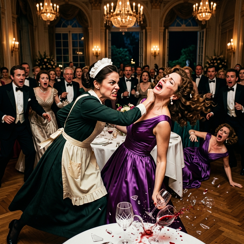 Mindenki rettegett a milliomos feleségétől. Már egyetlen pillantása is elég volt, hogy a dolgozók megdermedjenek a félelemtől, de ami azon az estén történt, mindenkit sokkolt.  Az étteremben a nevét suttogva ejtették ki. Egy nő, milliomos, akinek a gazdagsága és hideg szemei egyaránt félelmet keltettek. Azt mondták, egyetlen pillantás is elég — még a legbátrabb üzletemberek is elhallgattak.  A jelenlétében a pincérek óvatosan lélegeztek, a vendégek felhúzták magukat. Senki sem mert hibázni.  Aznap este belépett a luxus terembe egy csillogó piros ruhában, mintha kifejezetten hatalmát akarná hangsúlyozni. Mindenki a következő követelését várta.  A pincérnő — egy fiatal lány szerény kék egyenruhában — odalépett az asztalhoz. A keze enyhén remegett, amikor a borospoharat az asztalra tette. Néhány csepp a terítőre hullott. Ez elegendő volt. 😨😨  A milliomos nő hangosan felnevetett, majd ugyanolyan hangosan kezdte megalázni a pincérnőt. Felállt, hadonászott, a lányt mutogatta az ujjával, mesélve, hogyan tudna egyetlen hívással tönkretenni az életét.  Valaki lehajtotta a fejét, valaki elfordította a tekintetét. Mindenki félt. Senki sem mert közbelépni.  És éppen ebben a pillanatban történt valami, amire senki sem számított.  A pincérnő már nem hátrált meg. A tekintete megváltozott — a félelem eltűnt. Egy lépést tett előre, és hirtelen egy erős, határozott mozdulattal megütötte a milliomos nőt ököllel, és ami ezután történt, mindenkit sokkolt.  A folytatást az első kommentben láthatjátok.