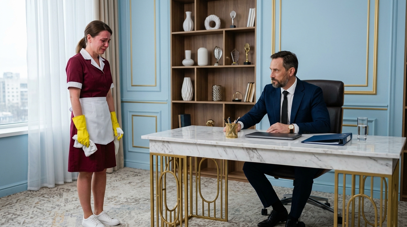 Könyörtelenül kirúgta, figyelmen kívül hagyva a benne hordozott titkot: öt évvel később a sors térdre kényszerítette.  A San Pedro Garza García-i hatalmas irodában a légkondicionáló olyan hideg volt, hogy Elena csontjaiig megdermedt, de Elena Morales számára az igazi jéghidegséget a vele szemben ülő férfi tekintete adta. Alejandro Valdés, egy kifogástalanul sikeres üzletember, bőrfoteljéből figyelte őt sértett büszkeséggel és teljes bizalmatlansággal vegyes arckifejezéssel. Tökéletesen szabott szürke öltönyt viselt, egy órát, ami többe került, mint amennyit Elena egy évtized alatt keresne, és olyan testtartást, ami már azelőtt ítélőképességét diktálta, hogy egy szót is szólt volna. Az iroda hatalmas ablakaival és dizájnerbútoraival a hatalom és a tökéletesség temploma volt. Ebben a környezetben Elena, szerény bordó egyenruhájában és fehér kötényében, amely elárulta a hosszú munkaóráit, olyan hibának tűnt, amelyet Alejandro hamarosan eltörölni készül.