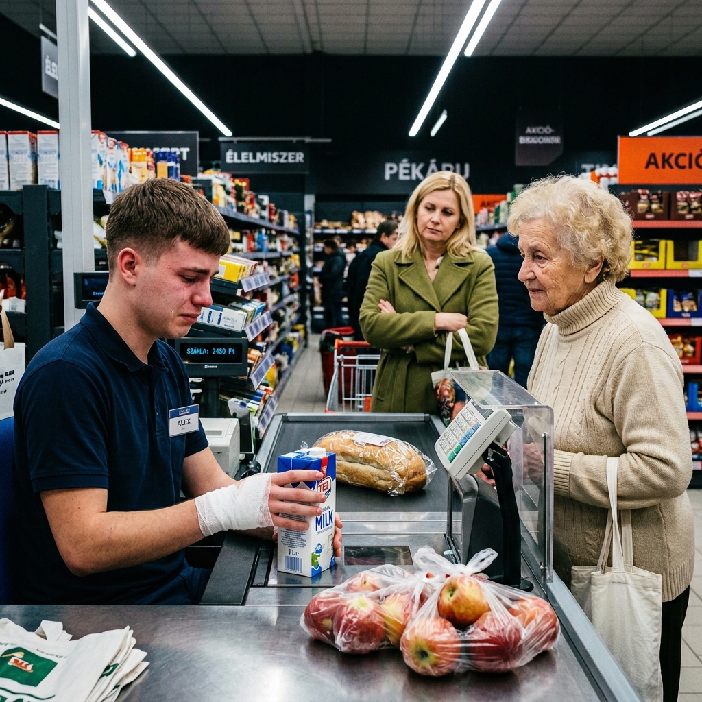 A tinédzser pénztáros kórházi karkötőt viselt – Amikor elmondta, miért, az egész bolt másnak tűnt  „A tinédzser pénztáros, aki felhívta a bevásárlóközpontomat, még mindig a kórházi karkötőt viselte a karján. Néhány percenként lepillantott a telefonjára a vásárlók között, és igyekezett megőrizni a nyugalmát. Amikor gyengéden megkérdeztem, hogy jól van-e, halkan bevallotta, hogy a húga az emeleten van az intenzív osztályon – de nem engedheti meg magának, hogy kihagyja a műszakját. Abban a pillanatban az egész bolt másnak tűnt. Az élelmiszerboltban az a furcsán csendes légkör uralkodott, amely néha a hétköznapi délutánokon uralkodik – túl késő volt a reggeli tömeghez, mégis túl korán az esti rohanáshoz. A fénycsövek halk zümmögése töltötte be a fejünk feletti teret, miközben a bevásárlókocsik lustán gurultak a félig üres folyosókon. Csak néhány alapvető dologért álltam be: tejért, kenyérért és egy zacskó narancsért. Gyorsan kellett volna mennie, tíz perc alatt el tudtam volna végezni vele. Amikor beléptem a pénztáros sorba, azonnal észrevettem a pénztárost. Hihetetlenül fiatalnak tűnt – legfeljebb tizenhét éves lehetett. A névtábláján az Evan felirat állt. De ami felkeltette a figyelmemet… Nem csak a kora volt. A kórházi csuklópánt volt a karja körül.  A vékony műanyag pánt az egyenruhája ujja alól kandikált ki, félreismerhetetlen és újszerű – az a fajta, amit akkor adnak, amikor frissen kerültél fel, vagy amikor meglátogattál valakit. Nem egy ilyen helyre való, nem egy élelmiszerbolti pénztárgép mögé.  Evan óvatosan, szinte gépiesen mozgott, egyesével átvizsgálva az egyes termékeket. Néhány másodpercenként a tekintete a telefonjára siklott, amely kijelzővel lefelé hevert a pénztárgép mellett. Minden alkalommal, amikor rezegni kezdett, a válla enyhén megfeszült, mintha erőt venne magán – de sosem vette fel azonnal. Ehelyett kényszerítette magát, hogy folytassa a munkát.  Amikor végre rám került a sor, megszólalt, mielőtt még bármit is mondhattam volna.  „Bocsánat, ha kicsit lassú vagyok” – mondta halkan, udvarias, de fáradt hangon. „Nem sokat aludtam.” Óvatosan letettem a bevásárlásomat a pultra, és egy pillanatig fürkésztem. „Zavaros éjszaka volt?” Habozott, mintha azon gondolkodna, mennyit mondjon. Aztán apró, szinte vonakodó bólintással válaszolt.  „A húgom fent van” – mondta halkan. „Az intenzív osztályon.” A szavak nehézkesen telepedtek a csendes pénztárak sávjába, sokkal súlyosabban, mint bármi más körülöttünk. Egy pillanatra a lámpák zümmögése és a bevásárlókocsik távoli zaja mintha elhalkult volna. FOLYTATÁS BÖNGÉSZÉSBEN