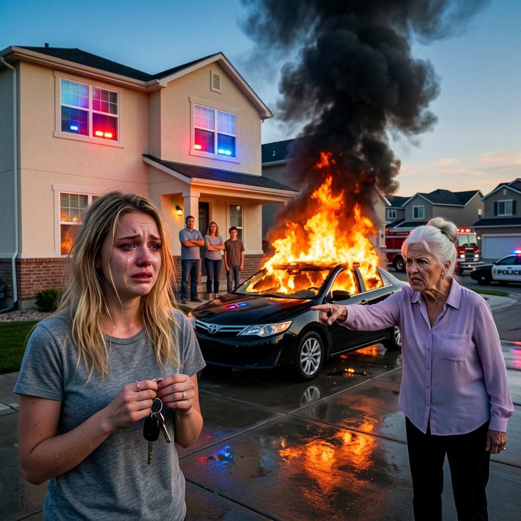 Mostohám felgyújtotta az autómat, amikor megtagadtam, hogy odaadjam a mostohatestvéremnek. Nevetségesen rám nevetett, és azt mondta: „Ha ezt az autót nem tudod a lányomnak adni, akkor a tiéd sem lehet.” Csendben maradtam, és elhagytam a házat a holmimmal, mert tudtam, hogy robbanás fog történni a házban, mert az az autó valójában… Amikor először kérte Denise, a mostohám az autómat, úgy tette, mintha csak egy csésze cukrot kölcsönkérne. „Briannának szüksége van valamire, ami megbízható,” mondta, miközben a konyhapultnak dőlt, mintha a levegő is az övé lenne a szobában. „Fiatal vagy. Egy darabig használhatod a buszt.” Szándékosan az asztalra tettem a kulcsaimat, elérhetetlen távolságba tőle. „Nem. Ez az autó az enyém.” Denise mosolya kicsi és éles volt. „Az apád vette.” „Az apám az utolsó két hónapban segített fizetni,” javítottam ki. „Én fizetem már három éve. És az én nevemre van.” Az ajtóból Brianna, a mostohatestvérem, keresztbe tette a karját. Huszonkét éves, és mindig duzzog, mintha a világ tartozna neki. „Olyan önző vagy,” mormolta. „Jobb munkád van. Nekem kell.” Nem vitatkoztam. Egyszerűen elvettem a kulcsaimat, és indultam a műszakomra. Aznap este hazaérve szirénákat hallottam. Piros és kék fény borította a bejárónkat. Az első, ami elért, a szag volt: égett műanyag és benzin, sűrűen a torkom hátsó részén. Az autóm az utcán ült, mint egy elszenesedett csontváz, a motorháztető felfelé csavarodva, füst még mindig szállt a kaszniról. Megálltam a helyemen. Denise a veranda előtt állt köntösben, haja szépen visszafogva, szemeiben valami győzelemhez hasonló fény csillogott. Amikor meglátott, nevetett, tényleg nevetett, mintha ez egy film lenne, és ő lenne a legjobb jelenet főszereplője. „Adnod kellett volna nekem,” mondta, hangja visszhangzott az udvaron. „Ha ezt az autót nem tudod a lányomnak adni, akkor a tiéd sem lehet.” A közeli tűzoltó ránézett, aztán rám, mintha el sem hinné, hogy valaki hangosan beismer ilyet. Az apám, Mark, átpréselte magát a tömegen. Arca sápadt, zavart, mintha álmából rántották volna ki, és egy rémálomba dobták volna. „Denise, mit tettél?” suttogta. Ő még csak meg sem rezdült. „Megoldottam egy problémát.” Éreztem, hogy a kezem megfagy. Nem a félelemtől, hanem valami mástól. Valami nehéz és néma dolog telepedett rám. Mert Denise nem csak egy autót égetett fel. Ő azt az autót égette fel. Azt, amit a halott anyám hagyott rám. Azt, amit makulátlanul tartottam, mert az volt az utolsó, ami még hozzá hasonlított. Azt, amin a dashcam és a két hónapja telepített utólagos biztonsági rendszer volt, miután Denise elkezdett „elveszíteni” az e-mailjeimet. Azt, ami automatikusan mindent a felhőbe mentett. Denise tovább beszélt, élvezve a pillanatot. „Most abbahagyhatod a felsőbbrendűsködést az én házamban.” Nem sikítottam. Nem sírtam. Nem adtam meg neki a kívánt reakciót. Bementem, felvettem két sporttáskát, a laptopom, a dokumentumaimat, és a kis széfet az ágyam alól. Ahogy elhaladtam Denise mellett, lenézően nézett rám. „Hová mész?” Nyugodt hangon válaszoltam. „El.” Mert tudtam, hogy az igazi robbanás még nem történt meg. És amikor megtörténik, nem a bejárón lesznek lángok. Az a bomba fog robbanni, amit az autó valójában hordozott… Olvasd el a teljes történetet a lenti kommantekben👇👇