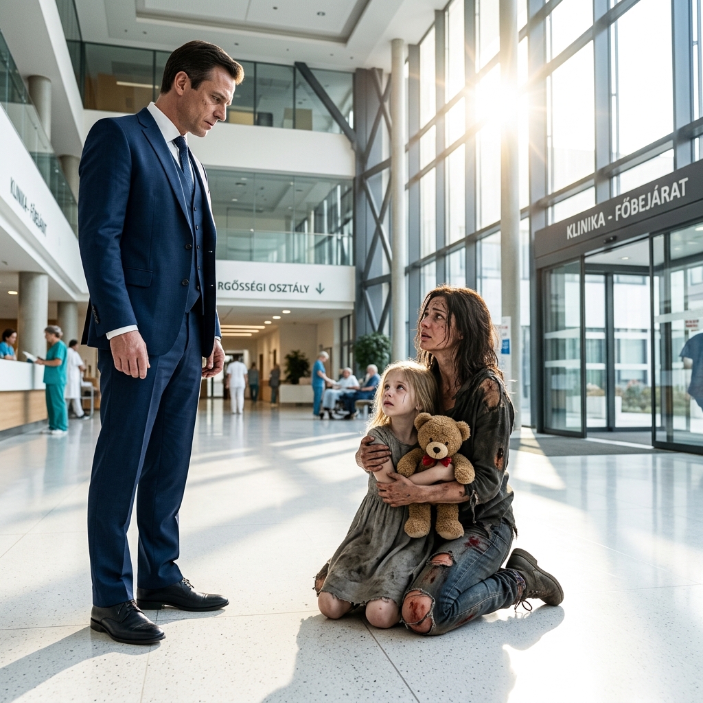 Milliárdos hallja, ahogy egy szegény egyedülálló anya könyörög: “Kérlek, mentsd meg a lányomat”… Amit ezután tesz, az sokkolni fog A reggeli napfény besütött a St. Mary’s Kórház hatalmas üvegablakain, aranyló fényt vetve a fényes padlóra. Kint a város a szokásos könyörtelen tempójával mozgott, a dudálás és a kézbesítők kiabálása betöltette a levegőt. Bent azonban a világ mintha lelassult volna, vagy talán csak a kétségbeesés súlya nehezedett a várakozóteremben lévő emberekre. Köztük volt egy fiatal anya. Ruhái kopottak voltak, helyenként olyan cérnával foltozva, amely már régen elkezdett foszladozni. Egy kicsi, kifakult plüssmackó lógott a karján, kissé himbálózva, miközben a hideg csempén térdelt. Egy apró, törékeny gyermeket tartott a mellkasához közel, úgy ringatta, mintha eltűnne, ha elengedik. A térdei megroggyantak, és a recepciós pult közelében rogyott össze, hangja elcsuklott, ahogy végighallatszott a folyosón. “Kérem… valaki… kérem, mentse meg a lányomat!” Nem csak egy segítségkérés volt. Egy lélek hangja volt ez, amely a tehetetlenség súlya alatt tört meg. Néhányan megálltak, hogy figyeljék, szemük tele szánalommal vagy kellemetlenséggel. Mások elsiettek mellettük, süket füllel egy nő és gyermeke kiáltásaira, akiknek senki máshoz nem volt kihez fordulniuk. Láthatatlan volt a világ számára, vagy legalábbis annak tűnt – csak egy újabb küszködő lélek egy olyan városban, amely túl gyorsan mozgott ahhoz, hogy észrevegye. De ezen a reggelen a sorsnak más tervei voltak. Adrien Cross végigsétált a kórház előcsarnokán, szabott öltönyének éles szabása és drága órájának csillogása egy másik világból származó alakká tette. Az ország egyik leggazdagabb embereként Adrien döntései megmozgathatták a piacokat és alakíthatták az iparágakat. Életét magánrepülőgépek, penthouse lakosztályok és olyan tárgyalótermek töltötték ki, ahol az ő szava volt a törvény. Azon a reggelen érkezett a St. Mary’s-be egy gyors megbeszélésre az alapítványa által finanszírozott új orvosi szárnyról – semmi többről, semmi kevesebbről. És mégis, ahogy elhaladt a recepció mellett, léptei megbotlottak. Szeme, amely minden részletre odafigyelésre volt idomítva, a padlón fekvő anyára és a karjában tartott sápadt kislányra szegeződött. Sophie.  Adrien még soha nem látott ilyen kétségbeesést. A gyermek apró mellkasa felszínes, egyenetlen légzésekkel emelkedett és süllyedt, apró kezei úgy szorongatták a plüssmackót, mintha mentőöv lenne. Marissa Lane – az anya – a kimerültség és a kétségbeesés megtestesítője volt, arcán könnyek csíkoztak, hangja rekedt volt a könyörgéstől. Hetek óta beteg volt Sophie. Láza nem akart elmúlni, gyengesége miatt képtelen volt állni, és köhögése napról napra rosszabbodott. Az orvosok figyelmeztették Marissát: a lányának sürgős és költséges kezelésre van szüksége. Enélkül Sophie talán nem éli túl. Marissa könyörgött, könyörgött, kopogtatott az ajtókon, és minden jótékonysági szervezethez folyamodott, amit csak talált. Minden alkalommal ugyanazt a választ kapta: együttérző mosolyokat, gyengéd bocsánatkérést és egy üres ígéretet, hogy valaki „utána fog nézni az ügynek”. És most, a kórházi asztalnál, újra szembesült ezzel. – Nem kezdhetjük meg a kezelést fizetés nélkül – mondta a nővér professzionális, szinte távolságtartó hangon.  Marissa hangja elcsuklott, ahogy közelebb ölelte Sophie-t, és könnyek között suttogta: – Vigyél engem helyette… kérlek, bármit megteszek… de ne hagyd meghalni.  Adrien érezte, hogy valami megmozdul benne, valami, ami régóta szunnyadt a gazdagság, a szerződések és a gondosan felépített ambíciók rétegei alatt. Évtizedek óta hitte, hogy az élet a kontrollról szól, arról, hogy minden egyes négyzetcentiméternyi sikert kiérdemeljünk, hogy egy olyan világ szabályai szerint játsszunk, amely mindenekelőtt a hatalmat jutalmazza. Mégis itt volt egy anya, akit maga az élet sújtott össze, nem a lustaság vagy a kudarc, hanem a körülmények miatt. Elmehetett volna. Mondhatta volna magának, hogy nem az ő problémája. Elmehetett volna a megbeszélésére, aláírhatta volna a papírokat, és felszállhatott volna egy repülőgépre, amely visszament a tetőtéri lakásába. De nem tette. A lábai maguktól mozdultak, a padlón fekvő nő felé vitték. Marissa felemelte könnyáztatta arcát, és találkozott a tekintetük. Nem milliárdost látott. Látott egy emberi lényt, valakit, akinek talán még van szíve.  Adrien lehajolt, hangja halk, de határozott volt. „Meg fogjuk adni neki a szükséges kezelést” – mondta a nővérnek, aki meglepetten elhallgatott. „Minden költséget fedezünk. Azonnal.” Marissa felnyögött, és Sophie-t szorongatta, mintha attól félne, hogy az ígéret szertefoszlik. „Miért… miért tenné ezt értünk?” – kérdezte remegő hangon.  Adrien tekintete Sophie apró kezére esett, amely a plüssmackót ölelte át. „Mert egyetlen gyereknek sem kellene fizetnie azért, amit a világ nem adott meg” – mondta halkan. „És egyetlen anyának sem kellene könyörögnie kegyelemért, aminek már meg kellene járnia.” A következő órák feszültek voltak. Sophie-t felvették, és az orvosok fáradhatatlanul dolgoztak állapotának stabilizálásán. Marissa a szoba előtt várakozott, kezei töredeztek, szíve a remény és a félelem között őrlődött. Adrien is maradt, jelenléte néma megnyugvást jelentett a steril, fénycsövekkel megvilágított váróban. Ahogy Marissa mellett ült, emlékek kavarogtak benne – az éhség hosszú, eltemetett éjszakái, saját anyja feláldozása…khm, a szegénység, ami egykor a saját gyermekkorát is jellemezte. Falakat épített a szíve köré, eltemetve ezeket az emlékeket a siker és a gazdagság rétegei alá. De Marissa hangja, kétségbeesése és heves szerelme átszakította őket. Végül, egy örökkévalóságnak tűnő idő után az orvosok visszatértek. Sophie állapota stabilizálódott. Megkönnyebbülés öntötte el Marissát, és könnyekben tört ki, szorosan átölelve lányát. Adrien csendben figyelte, furcsa melegség áradt belőle. De nem állt meg itt. Ismerte Marissa életét – három takarítónői munka, végtelen számlák, az a lehetetlenség, hogy Sophie-ról gondoskodjon anélkül, hogy feláldozná saját egészségét. És csendben, határozottan cselekedett. Szilárd anyagi támogatást szervezett Marissa számára – nem jótékonysági munkát, hanem egy állást az alapítványán belül. Rugalmas munkaidő. Megélhetési bér ahhoz, hogy Sophie egészséges és élelmezett maradjon. Létrehozott egy vagyonkezelői alapot Sophie oktatására, biztosítva, hogy soha ne fosszák meg tőle a lehetőséget a körülmények miatt. Marissa hitetlenkedve rázta a fejét. „Még csak nem is ismersz minket… miért mennénk idáig?” Adrien megengedett magának egy apró, ritka mosolyt. „Valaki egyszer adott nekem és anyámnak egy esélyt. Ez mindent megváltoztatott. Most itt az ideje, hogy viszonozzam ezt az ajándékot.” Adrien Cross és Marissa Lane híre eleinte halkan terjedt, suttogva a kórházi személyzet között. Aztán továbbment, azok által hordozva, akik tanúi voltak a jelenetnek. Egy olyan világban, amelyet gyakran beárnyékol a kapzsiság és a közöny, egyetlen kedves cselekedet reményt gyújtott. Ahogy a nap lenyugodott a város felett aznap este, Marissa szorosan magához ölelte Sophie-t, lánya apró lélegzete erősebb lett, arca színe visszatért. Évek óta először érzett valamit, amiről azt hitte, örökre elveszítette: biztonságot, reményt és a hitet, hogy csodák még mindig történhetnek. És Adrien Cross? Újra felfedezett egy igazságot, amit régóta eltemetett: hogy az együttérzés erősebb lehet a gazdagságnál, és hogy egyetlen kedves cselekedet örökre megváltoztathatja valakinek az életét. Kommentelj IGEN-nel, ha szeretnéd a 2. részt.