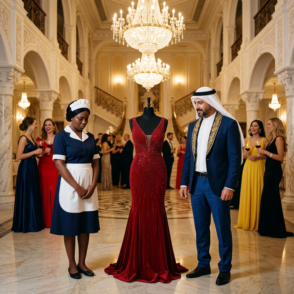 Sejk gúnyolta a szobalányát, és hirtelen azt mondta: „Ha ezt a ruhát viseled ma a partin, feleségül veszlek”, de ami aznap este történt, mindenkit megdöbbentett 😲😱 Sejk Khaled hatalmas márványtermében az esti fogadást készítették elő. A személyzet rohangált, elrendezte az asztalokat, díszítette az oszlopokat és kristályfüzéreket akasztott. Leila szobalány, egy tágas és szerény, körülbelül negyvenéves nő, csendben és diszkréten végezte a munkáját. Senki sem figyelt rá soha. De azon a napon, a terem közepén volt valami, ami minden tekintetet magára vonzott: egy próbababa egy fényűző piros ruhában. Keskeny, ívelt, uszályos volt. Sejk Khaled az új barátnőjének vette. A ruha annyiba került, hogy a pénzen egy házat is lehetett volna venni. Egy drága tervezőtől rendelte, hogy lenyűgözze a vendégeket aznap este. Amikor Leila egy poharakkal teli tálcával elsétált, önként megállt. A ruha olyan volt, mint egy műalkotás: sima, fényes, hihetetlenül szép. Észre sem vette, hogy a keze finoman megérintette az anyagot. De éppen ekkor lépett be a sejk a terembe. — Mit csinálsz?! — hangosan és dühösen csengett a hangja.  Leila megijedt, a tálca recsegett, egy pohár majdnem leesett. — Én… bocsánat… csak… , , , , — Csak úgy hozzáérsz egy olyan ruhához, ami többet ér, mint az egész életed? — sziszegte, miközben közeledett. A barátnője és néhány nő mögötte már nevetni kezdett, arcukat a kezükkel eltakarva. — Nem akartam………. és… gyönyörű… — Csinos? — szimatolta. — A saját kezeddel koszolod össze. Tudod, mennyibe kerül ennek az anyagnak egyetlen hajtása?  Leila lesütötte a tekintetét. És akkor a sejk, élvezve a figyelmet, úgy döntött, hogy műsort ad: — Tudod mit? Két lehetőség van. EGY: most azonnal add meg nekem a ruha értékét.  A hátul ülő nők hangosan nevetni kezdtek. Számukra ez egy műsor volt. — vagy a MÁSODIK lehetőség… — elhallgatott, hogy mindenki hallja — a mai bulin fogod viselni.  A nők már nevettek.  Még többet hozzátett: — És ha mersz kimenni ebben a ruhában — feleségül veszlek! Holnap élőben megyek!  A nevetés fokozódott.  Leila annyira elvörösödött, hogy úgy nézett ki, mintha dohányozni akarna. A ruha három számmal kisebb volt. Még a karja sem jó rá. Ez egy nyilvánvaló és kegyetlen gúny volt.  — Nos? — a sejk minden szót precízen ejtett ki. — Vagy felveszed, vagy egész életeddel nekem tartozol.  Leila halkan megszólalt: — Én… én azon fogok gondolkodni… De senki sem hallotta – már mind szétszóródtak. Ami azon az éjszakán történt, mindenkit megdöbbentett 😲😱 Folytatás az első hozzászólásban 👇👇
